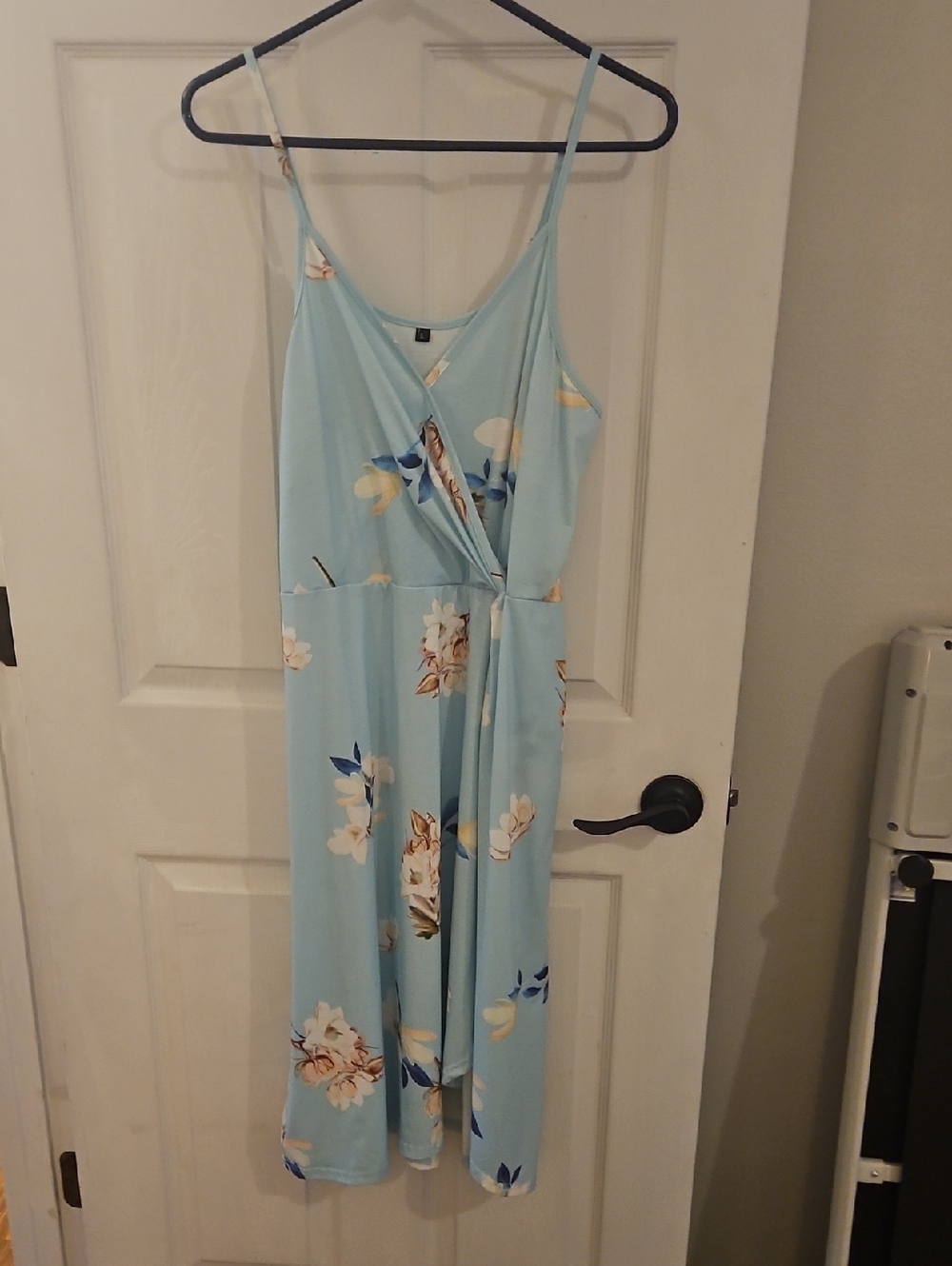 Light Blue Floral Wrap Midi Dress